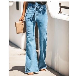 JOLENE Belted Bell Bottom Jeans